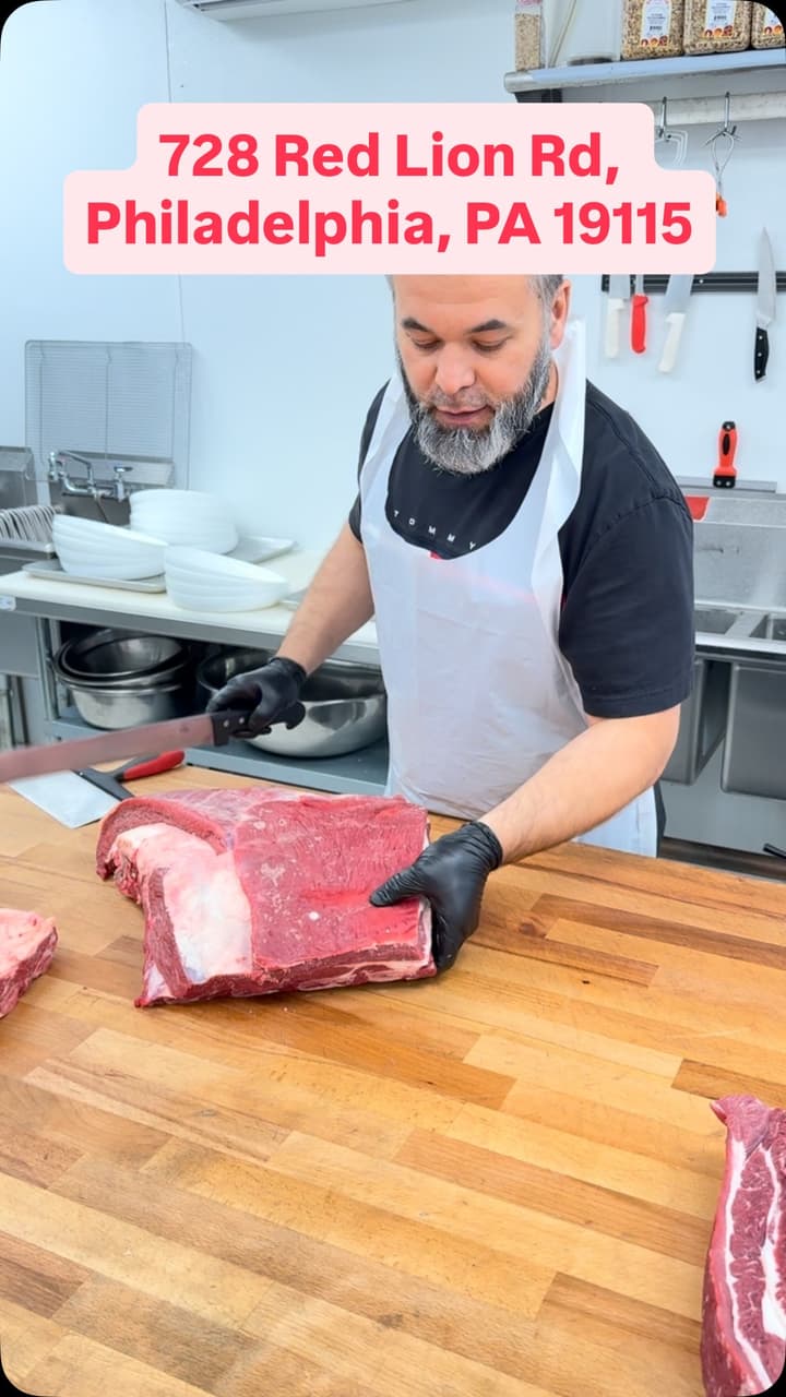 Reel: breaking down a beef primal at the block.